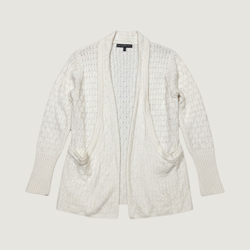 Brixon Ivy Cream Open Front Cable Knit Cardigan Angora Cashmere Blend Size M